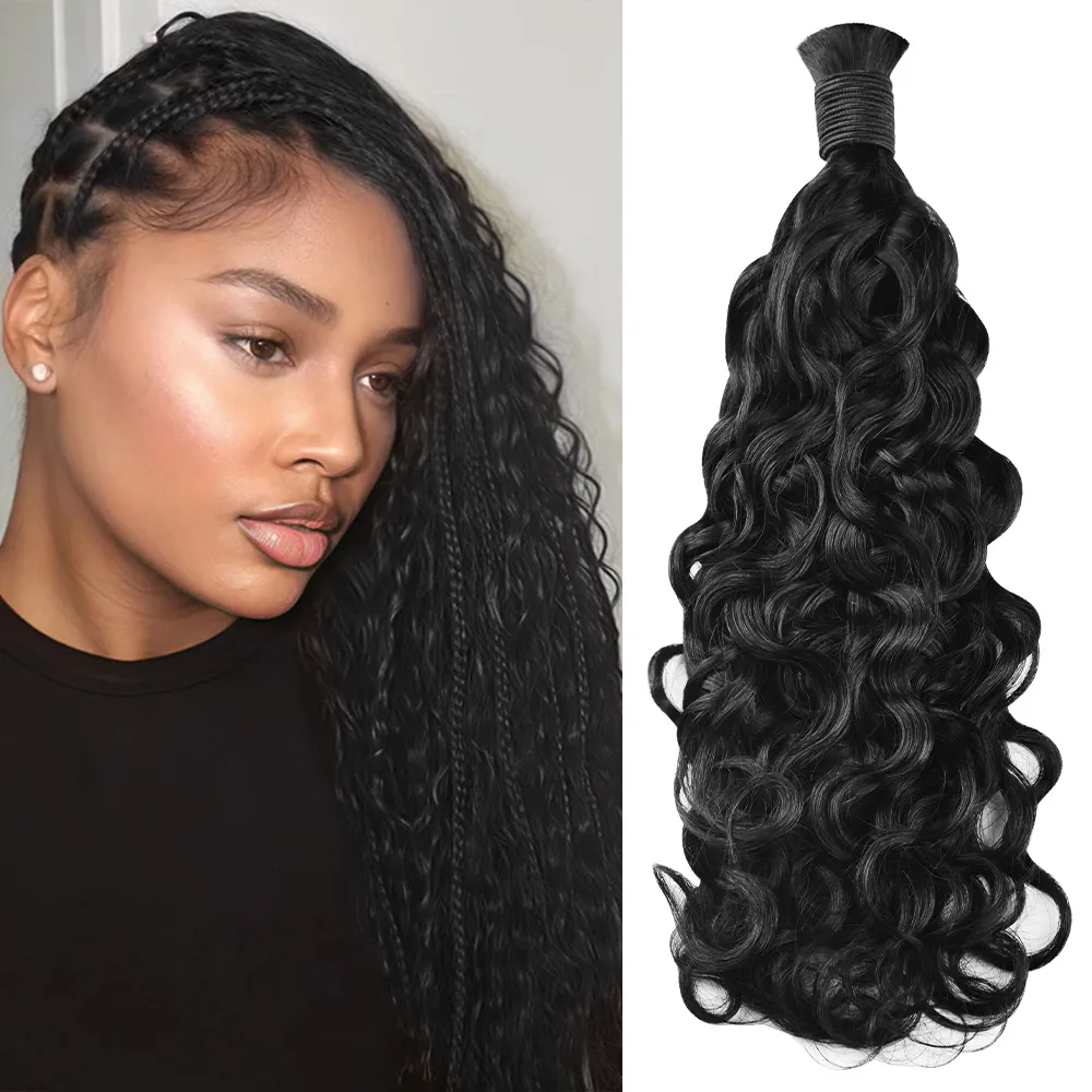 Water Wave Bulk Human Hair For Boho Braid Bulk Hair Water Wave Natural Black - Image 1