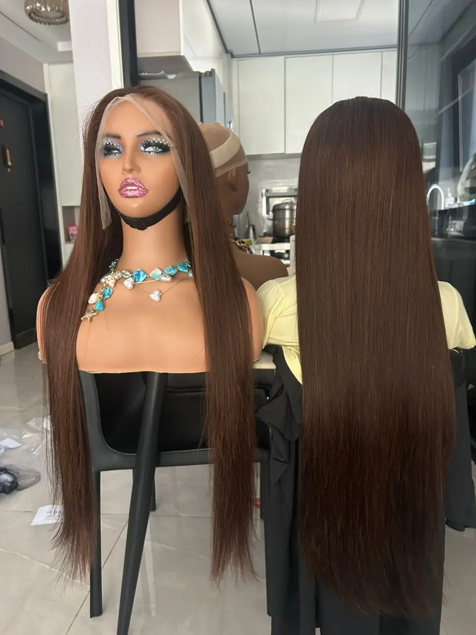 choclate brown 1 Chocolate Brown Straight Hair Frontal Wig - Image 1