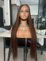 Chocolate Brown Straight Hair Frontal Wig - Image 3