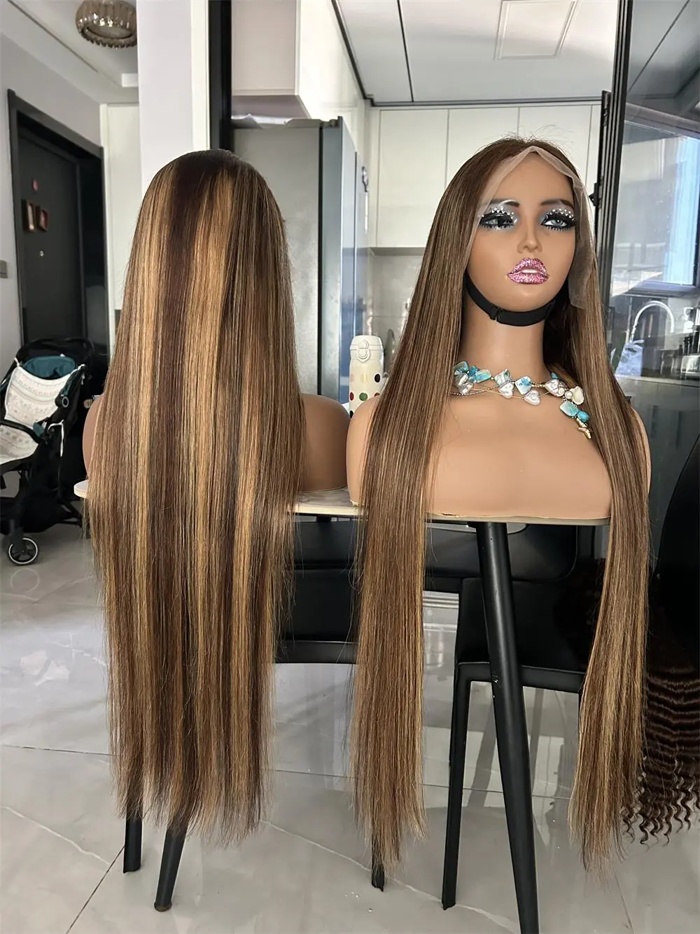 highlight427 straight2 4/27 Color Highlight Straight Hair Frontal Wig - Image 1