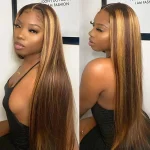 4/27 Color Highlight Straight Hair Frontal Wig - Image 4
